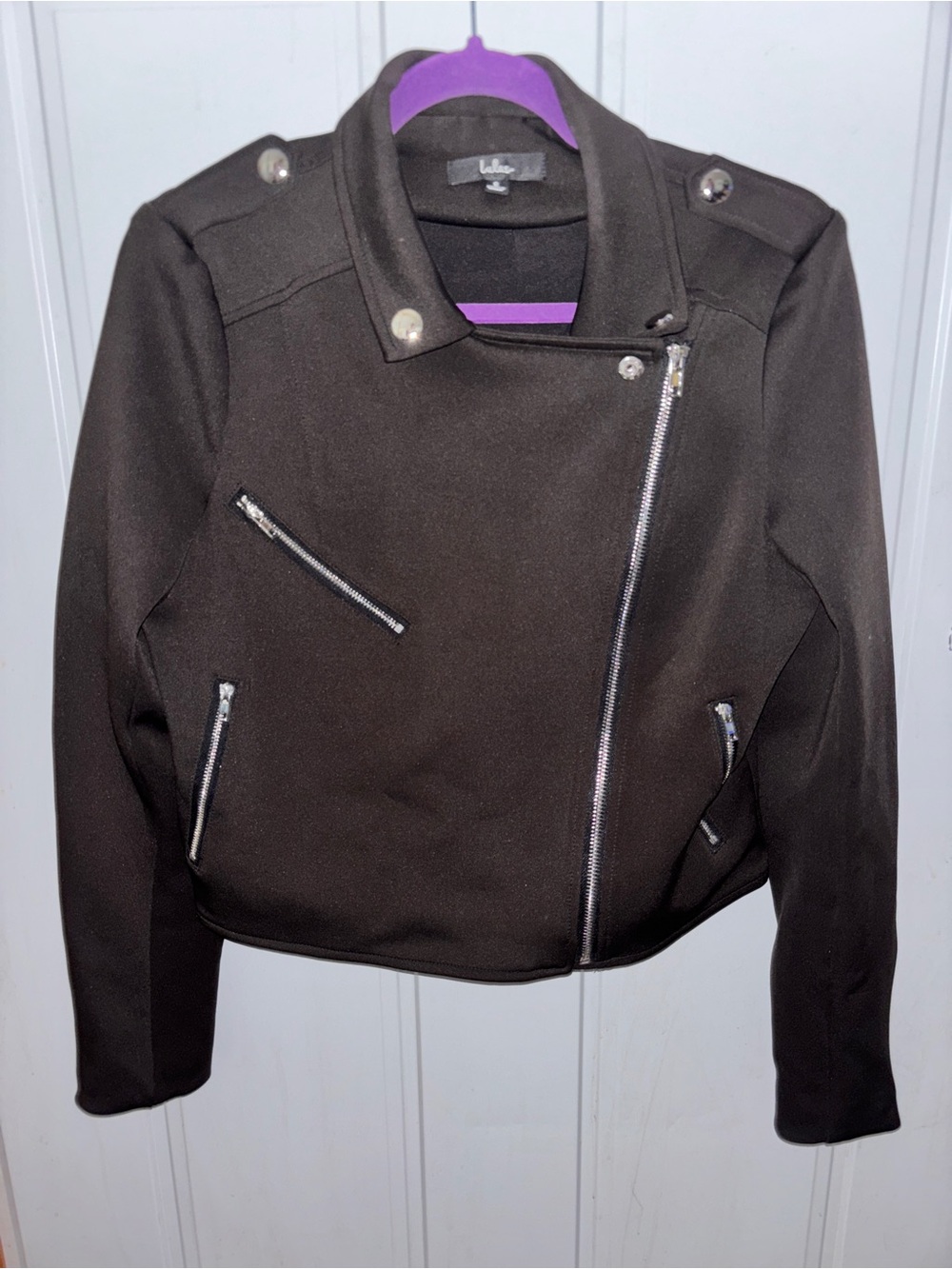 lulus Small crop black jacket with silver hardware-stretchy and cute